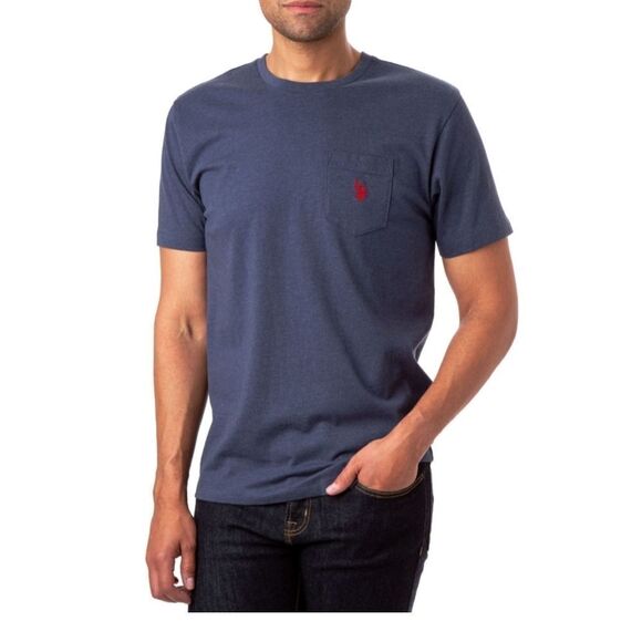 𝅺US Polo Assn Men's Blue Cotton Jersey w Red Logo on Pocket Crew. - Picture 1 of 10